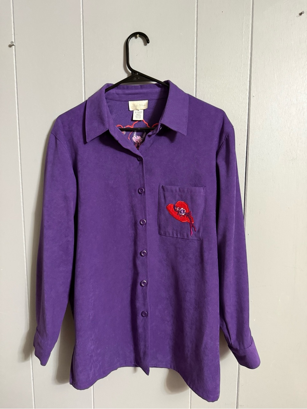 Studio Works Purple Button-Down Shirt with Embroidered Pocket Accent
